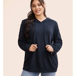 BloomChic Navy Blue Textured Cable Knit Hoodie - Size 10 / L